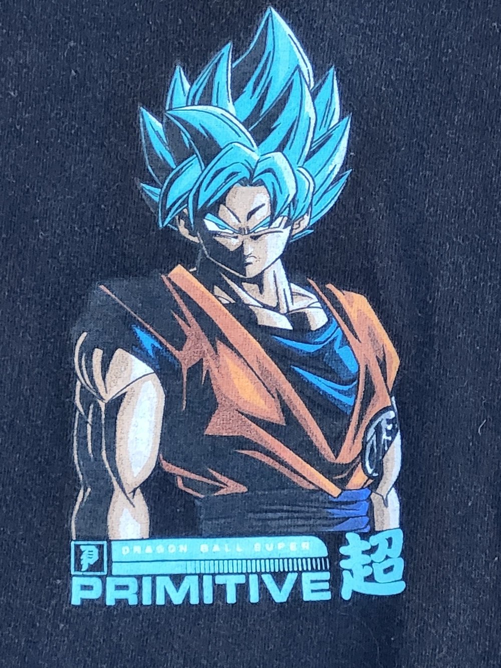 Primitive x Dragon Ball Super Boys Black Graphic Tee with Blue Hair Goku